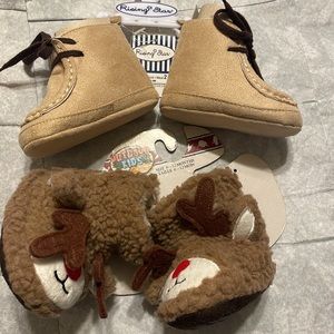 INFANTS BASS PRO SZ 6/12 MTH REINDEER BOOTIES & TAN BOOTS BY RISING STAR 6/9 MTH
